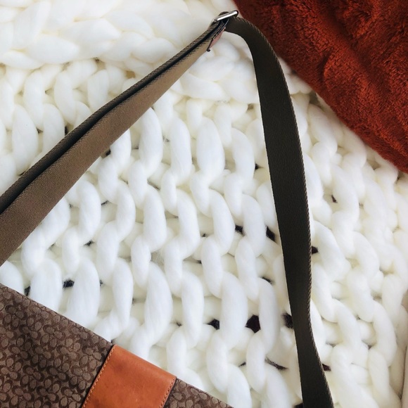 Coach Large Mini Signature Tote Khaki Tan Canvas Jacquard and Leather - Picture 3 of 16